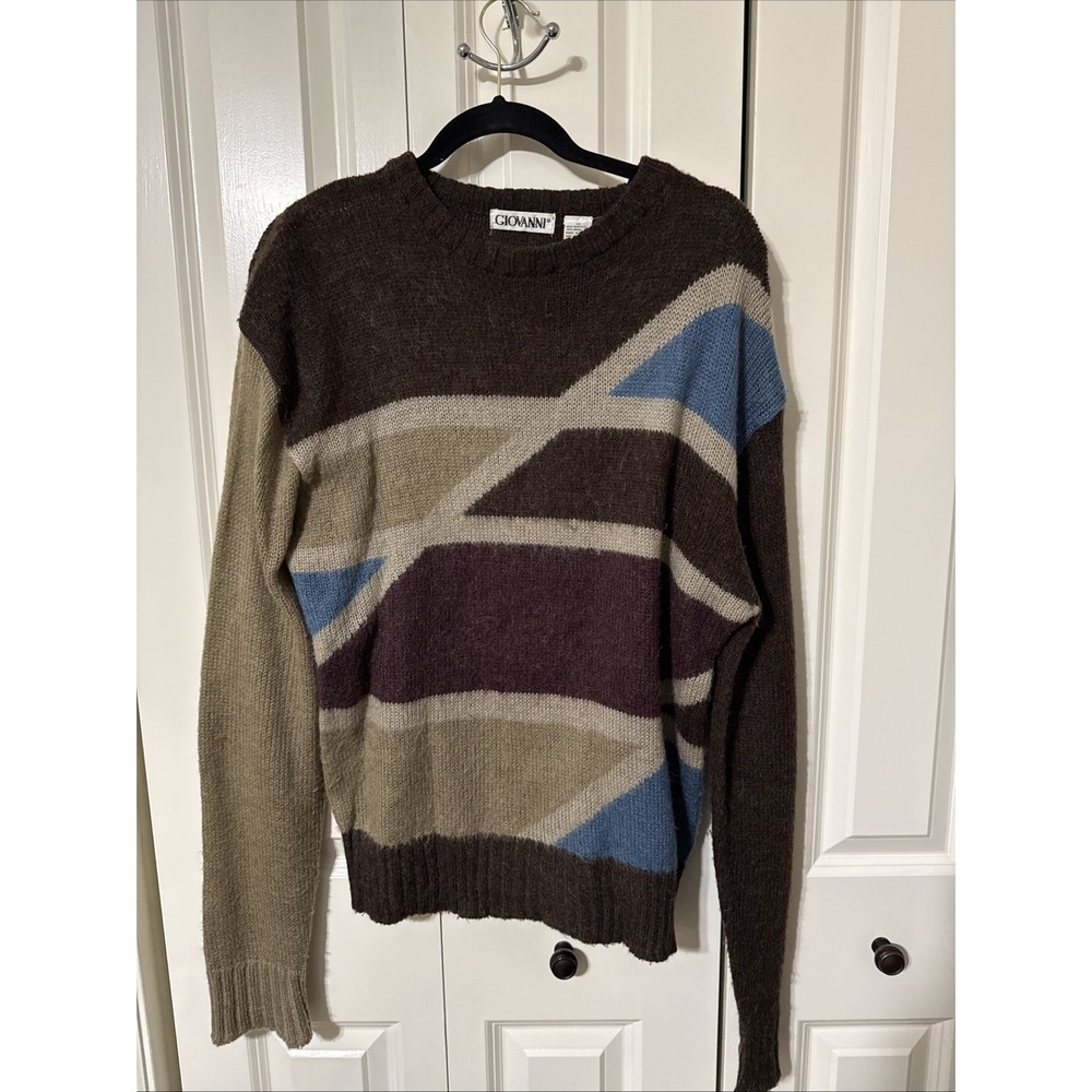 Men's Vintage Giovanni Wool‎ Blend Brown & Blue Color Block Sweater Sz Medium
